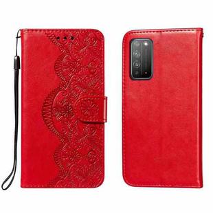 For Huawei Honor X10 5G Flower Vine Embossing Pattern Horizontal Flip Leather Case with Card Slot & Holder & Wallet & Lanyard(Red)