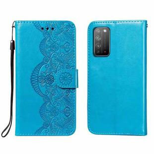 For Huawei Honor X10 5G Flower Vine Embossing Pattern Horizontal Flip Leather Case with Card Slot & Holder & Wallet & Lanyard(Blue)