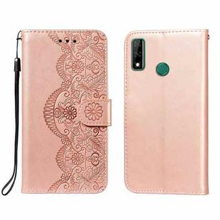 For Huawei Honor Y8s Flower Vine Embossing Pattern Horizontal Flip Leather Case with Card Slot & Holder & Wallet & Lanyard(Rose Gold)