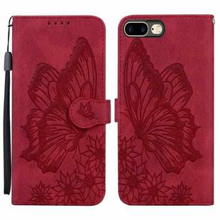 Retro Skin Feel Butterflies Embossing Horizontal Flip Leather Case with Holder & Card Slots & Wallet For iPhone 6 Plus / 6s Plus(Red)