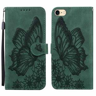 For iPhone SE 2022 / SE 2020 / 8 / 7 Retro Skin Feel Butterflies Embossing Horizontal Flip Leather Case with Holder & Card Slots & Wallet(Green)