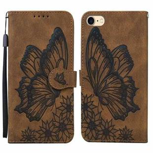 For iPhone SE 2022 / SE 2020 / 8 / 7 Retro Skin Feel Butterflies Embossing Horizontal Flip Leather Case with Holder & Card Slots & Wallet(Brown)