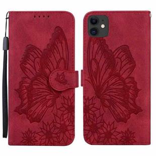 For iPhone 11 Retro Skin Feel Butterflies Embossing Horizontal Flip Leather Case with Holder & Card Slots & Wallet (Red)