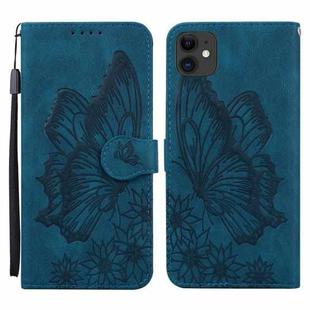 For iPhone 11 Retro Skin Feel Butterflies Embossing Horizontal Flip Leather Case with Holder & Card Slots & Wallet (Blue)