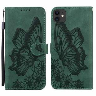 For iPhone 11 Retro Skin Feel Butterflies Embossing Horizontal Flip Leather Case with Holder & Card Slots & Wallet (Green)