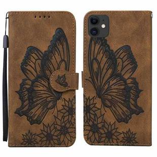For iPhone 11 Retro Skin Feel Butterflies Embossing Horizontal Flip Leather Case with Holder & Card Slots & Wallet (Brown)
