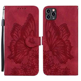For iPhone 11 Pro Retro Skin Feel Butterflies Embossing Horizontal Flip Leather Case with Holder & Card Slots & Wallet (Red)