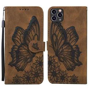 For iPhone 11 Pro Retro Skin Feel Butterflies Embossing Horizontal Flip Leather Case with Holder & Card Slots & Wallet (Brown)