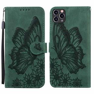 For iPhone 11 Pro Max Retro Skin Feel Butterflies Embossing Horizontal Flip Leather Case with Holder & Card Slots & Wallet (Green)