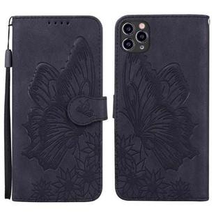 For iPhone 11 Pro Max Retro Skin Feel Butterflies Embossing Horizontal Flip Leather Case with Holder & Card Slots & Wallet (Black)