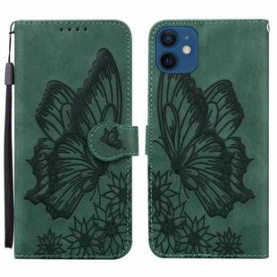 For iPhone 12 mini Retro Skin Feel Butterflies Embossing Horizontal Flip Leather Case with Holder & Card Slots & Wallet (Green)