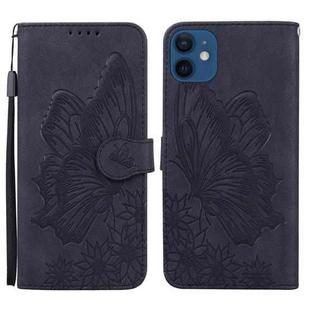 For iPhone 12 mini Retro Skin Feel Butterflies Embossing Horizontal Flip Leather Case with Holder & Card Slots & Wallet (Black)
