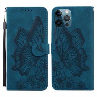 For iPhone 12 Pro Max Retro Skin Feel Butterflies Embossing Horizontal Flip Leather Case with Holder & Card Slots & Wallet(Blue)