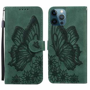 For iPhone 12 Pro Max Retro Skin Feel Butterflies Embossing Horizontal Flip Leather Case with Holder & Card Slots & Wallet(Green)