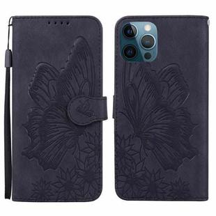 For iPhone 12 Pro Max Retro Skin Feel Butterflies Embossing Horizontal Flip Leather Case with Holder & Card Slots & Wallet(Black)