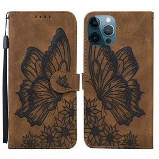 For iPhone 12 Pro Max Retro Skin Feel Butterflies Embossing Horizontal Flip Leather Case with Holder & Card Slots & Wallet(Brown)