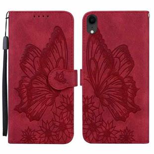 For iPhone XR Retro Skin Feel Butterflies Embossing Horizontal Flip Leather Case with Holder & Card Slots & Wallet(Red)