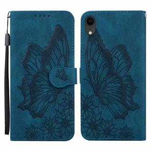 For iPhone XR Retro Skin Feel Butterflies Embossing Horizontal Flip Leather Case with Holder & Card Slots & Wallet(Blue)