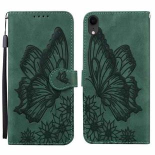 For iPhone XR Retro Skin Feel Butterflies Embossing Horizontal Flip Leather Case with Holder & Card Slots & Wallet(Green)