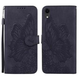 For iPhone XR Retro Skin Feel Butterflies Embossing Horizontal Flip Leather Case with Holder & Card Slots & Wallet(Black)