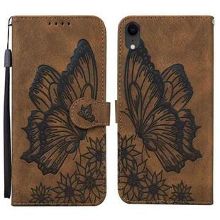 For iPhone XR Retro Skin Feel Butterflies Embossing Horizontal Flip Leather Case with Holder & Card Slots & Wallet(Brown)