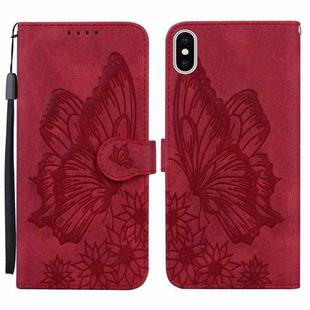 For iPhone X / XS Retro Skin Feel Butterflies Embossing Horizontal Flip Leather Case with Holder & Card Slots & Wallet(Red)