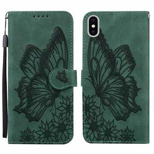 For iPhone X / XS Retro Skin Feel Butterflies Embossing Horizontal Flip Leather Case with Holder & Card Slots & Wallet(Green)