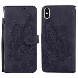 For iPhone X / XS Retro Skin Feel Butterflies Embossing Horizontal Flip Leather Case with Holder & Card Slots & Wallet(Black)