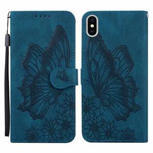 For iPhone XS Max Retro Skin Feel Butterflies Embossing Horizontal Flip Leather Case with Holder & Card Slots & Wallet(Blue)