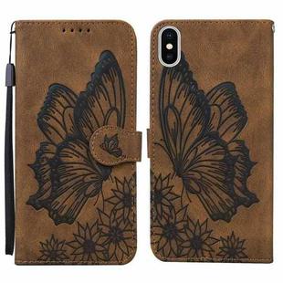 For iPhone XS Max Retro Skin Feel Butterflies Embossing Horizontal Flip Leather Case with Holder & Card Slots & Wallet(Brown)