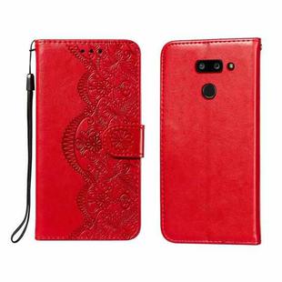 For LG G8 ThinQ Flower Vine Embossing Pattern Horizontal Flip Leather Case with Card Slot & Holder & Wallet & Lanyard(Red)