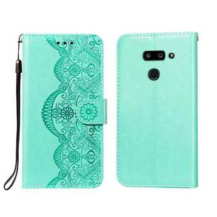 For LG G8 ThinQ Flower Vine Embossing Pattern Horizontal Flip Leather Case with Card Slot & Holder & Wallet & Lanyard(Green)