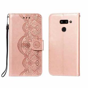 For LG G8 ThinQ Flower Vine Embossing Pattern Horizontal Flip Leather Case with Card Slot & Holder & Wallet & Lanyard(Rose Gold)