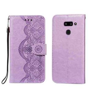 For LG G8 ThinQ Flower Vine Embossing Pattern Horizontal Flip Leather Case with Card Slot & Holder & Wallet & Lanyard(Purple)