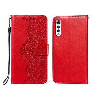 For LG G9 Flower Vine Embossing Pattern Horizontal Flip Leather Case with Card Slot & Holder & Wallet & Lanyard(Red)