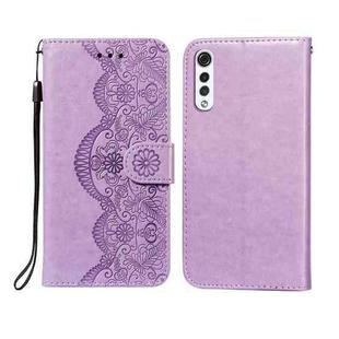 For LG G9 Flower Vine Embossing Pattern Horizontal Flip Leather Case with Card Slot & Holder & Wallet & Lanyard(Purple)