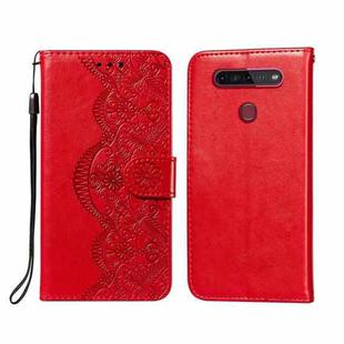 For LG K41S / K51S Flower Vine Embossing Pattern Horizontal Flip Leather Case with Card Slot & Holder & Wallet & Lanyard(Red)