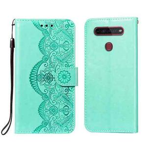 For LG K41S / K51S Flower Vine Embossing Pattern Horizontal Flip Leather Case with Card Slot & Holder & Wallet & Lanyard(Green)