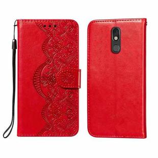 For LG Stylo 5 Flower Vine Embossing Pattern Horizontal Flip Leather Case with Card Slot & Holder & Wallet & Lanyard(Red)
