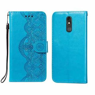 For LG Stylo 5 Flower Vine Embossing Pattern Horizontal Flip Leather Case with Card Slot & Holder & Wallet & Lanyard(Blue)