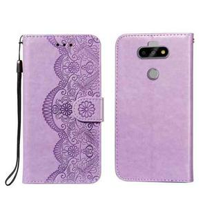 For LG K31 Flower Vine Embossing Pattern Horizontal Flip Leather Case with Card Slot & Holder & Wallet & Lanyard(Purple)