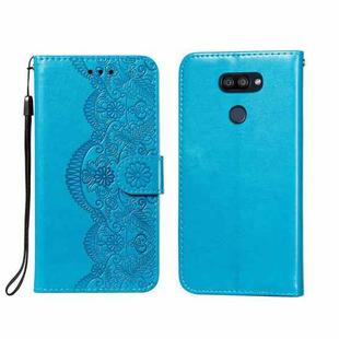 For LG K40S Flower Vine Embossing Pattern Horizontal Flip Leather Case with Card Slot & Holder & Wallet & Lanyard(Blue)