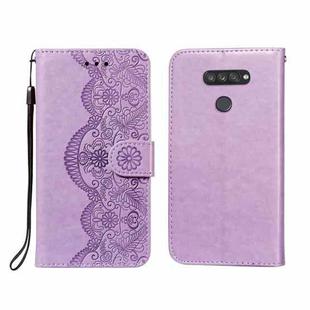 For LG K50S Flower Vine Embossing Pattern Horizontal Flip Leather Case with Card Slot & Holder & Wallet & Lanyard(Purple)