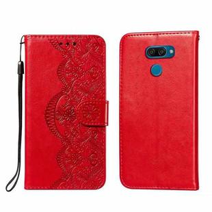 For LG K50 Flower Vine Embossing Pattern Horizontal Flip Leather Case with Card Slot & Holder & Wallet & Lanyard(Red)