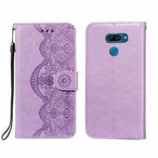 For LG K50 Flower Vine Embossing Pattern Horizontal Flip Leather Case with Card Slot & Holder & Wallet & Lanyard(Purple)