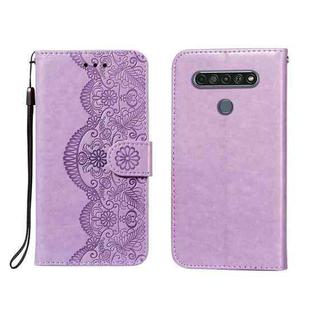 For LG K61 Flower Vine Embossing Pattern Horizontal Flip Leather Case with Card Slot & Holder & Wallet & Lanyard(Purple)