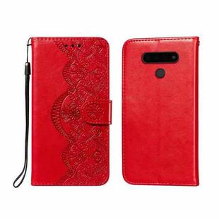For LG V40 ThinQ Flower Vine Embossing Pattern Horizontal Flip Leather Case with Card Slot & Holder & Wallet & Lanyard(Red)