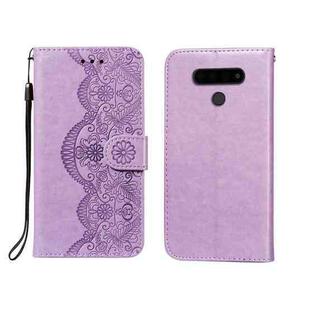 For LG V40 ThinQ Flower Vine Embossing Pattern Horizontal Flip Leather Case with Card Slot & Holder & Wallet & Lanyard(Purple)