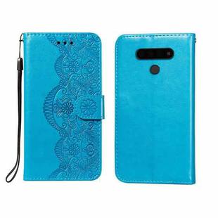For LG V40 ThinQ Flower Vine Embossing Pattern Horizontal Flip Leather Case with Card Slot & Holder & Wallet & Lanyard(Blue)
