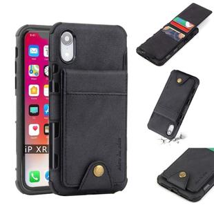 For iPhone XR Cloth Texture + TPU Shockproof Protective Case with Vertical Flip Card Slots(Black)